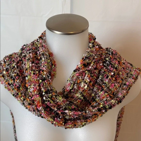 Pink Brown Green Fancy Ribbon Scarf Confetti Classic Accessory Multi colored - Picture 3 of 16